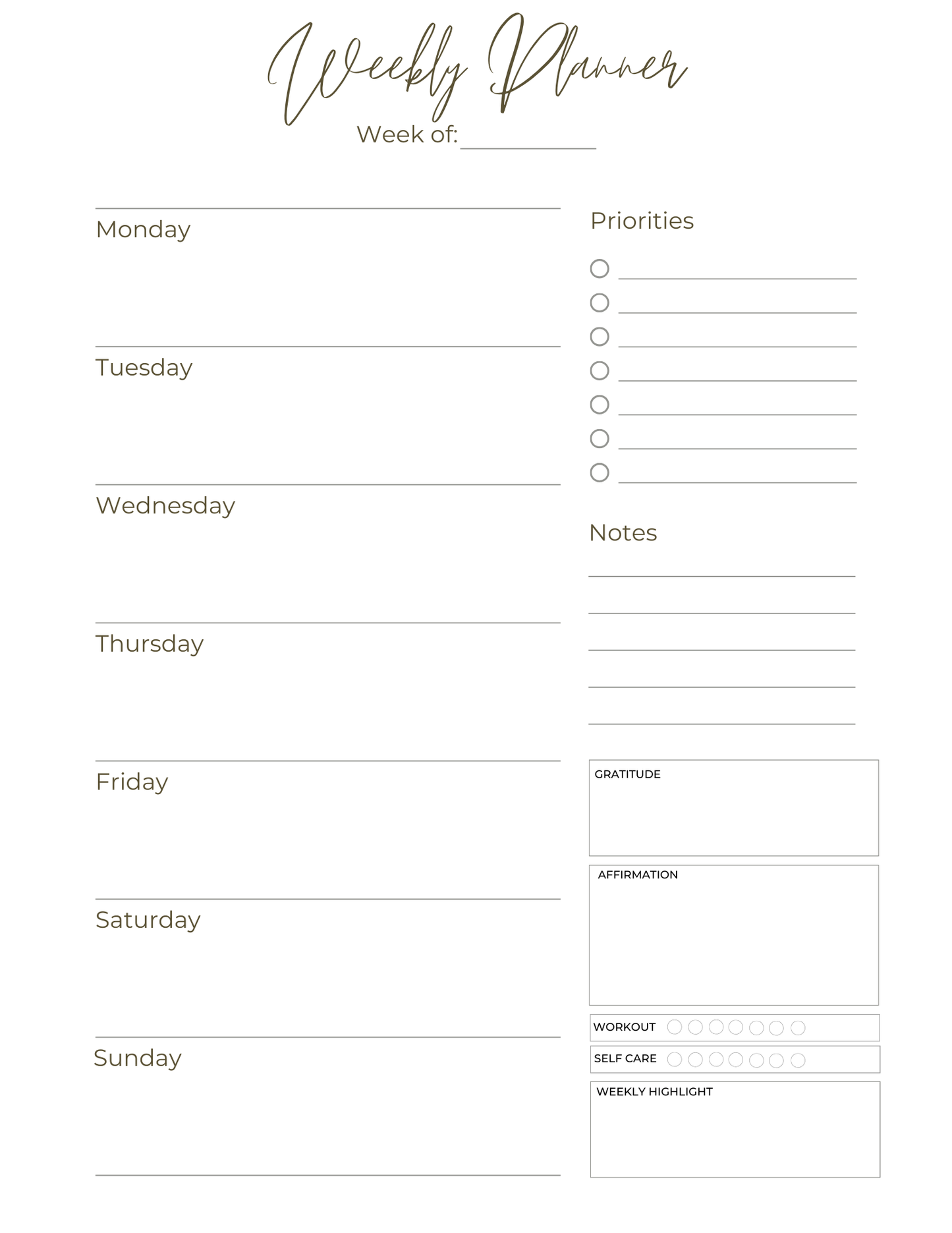 Planner Layouts